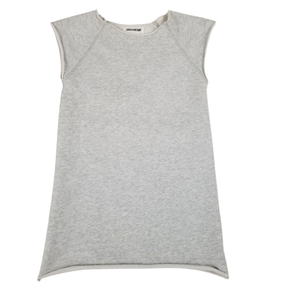 Zadig &Voltaire light heather gray studded butterfly rolled hem top girls size 8